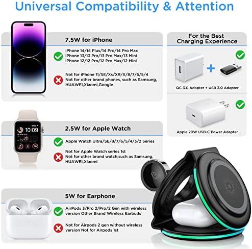 Sleek 3-in-1 Portable Wireless Charging Station for Apple – Magnetic Fast Charger for i Phone 16/15/14/13/12 Pro/Max, Apple Watch, and Air Pods – Compact Black Design for Effortless Travel Power Management and Enhanced Compatibility