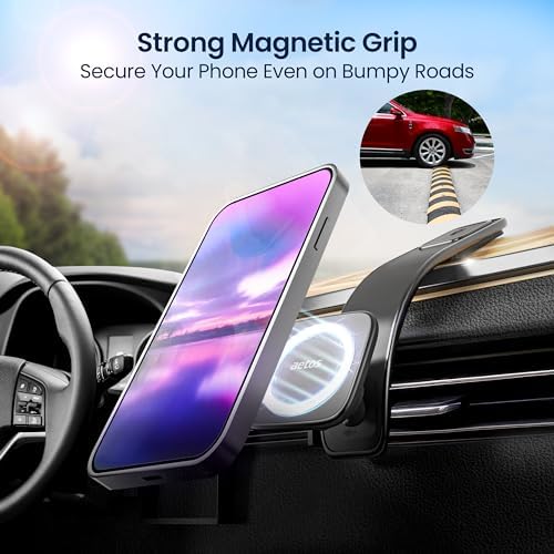Aetos Mag Safe Car Mount: Ultimate 360° Rotatable Phone Holder for i Phone 15/14/13/12 Pro/Plus/Max & Android Devices – Adjustable Alloy Arm for Custom Positioning, Sleek Modern Design Enhances Vehicle Aesthetics, Effortless Hands-Free Navigation & Calls, Durable Yet Lightweight for Everyday Use – Elevate Safety and Convenience on the Road