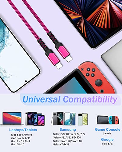10 ft USB C to USB C Charging Cable – Fast 60 W Power Delivery Braided Cord for Galaxy S23 Ultra, i Phone 15/16, i Pad Pro, Mac Book – Durable, Tangle-Free Design in Purple, Green, Blue, Pink for Maximum Flexibility and Style