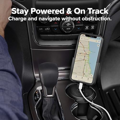 Universal Adjustable Car Cup Holder Phone Mount – Weather Tech Cup Fone for i Phone & Android – Secure Grip with Open Charging Access – Hands-Free Convenience – Durable Black Design for Every Vehicle