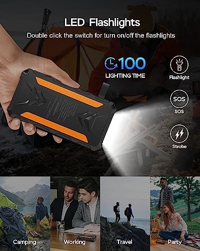 20000 m Ah Solar Power Bank: Ultimate Waterproof Portable Charger with Dual 3 A Fast Charging Outputs, 4 Efficient Solar Panels, and Built-in Flashlights for Outdoor Adventures, Camping, and On-the-Go Device Charging – Black Edition
