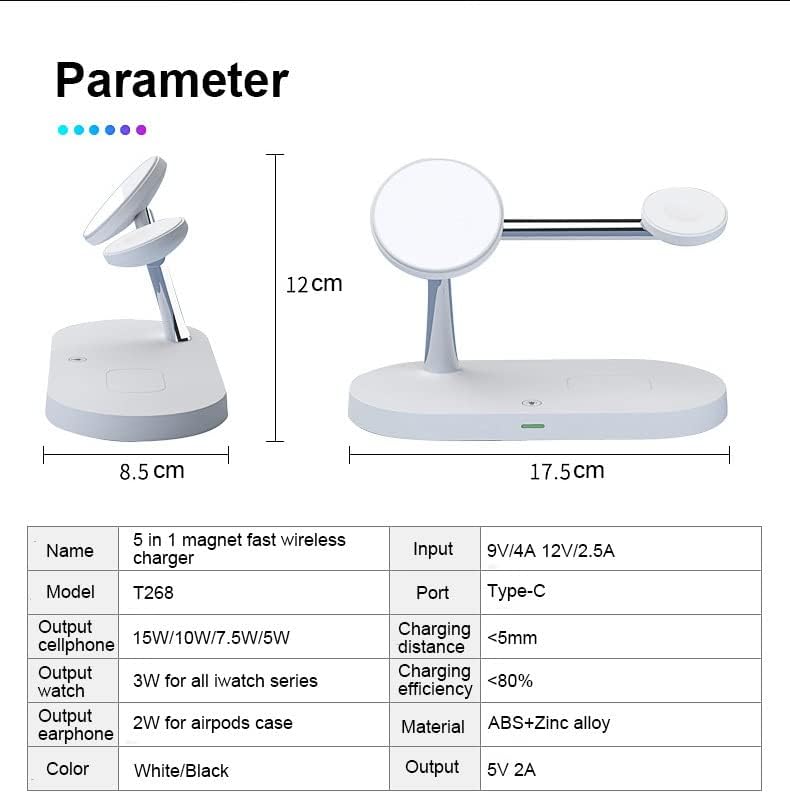 Maximize Your Charging Efficiency with the 5-in-1 Magnetic Wireless Charging Hub – High-Speed 15 W Mag-Safe Dock for i Phone 15/14/13/12, Apple Watch Series 7/SE/6/5/4/3/2, and Air Pods 3/2/Pro – The Ultimate All-in-One Charging Solution for Seamless Device Management and Clutter-Free Workspace