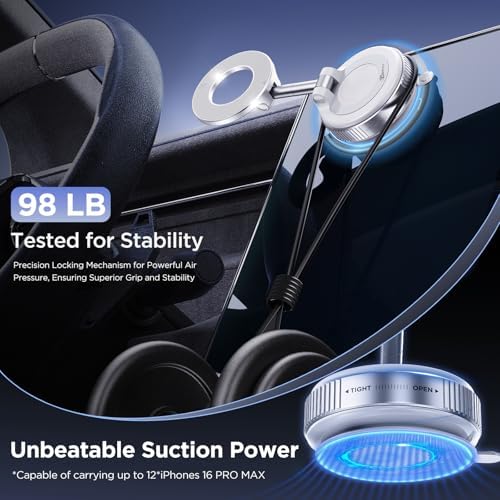 Vacuum Magnetic Phone Holder for Car Suction Cup Phone Mount Adjustable Suction Phone Mount 2026 Upgraded Vacuum Magnetic Phone Stand for All Smartphones White – Enhanced Compatibility and Speed