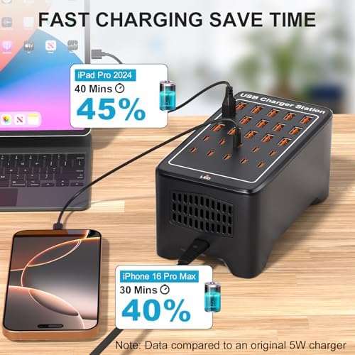 MIXILIN 25-Port USB A & C Fast Charging Station – 125 W Multi-Device Power Hub for Ultimate Compatibility with Smart Devices – Sleek Black Design for Efficient Charging in Homes and Offices – Intelligent Power Distribution for Enhanced Performance