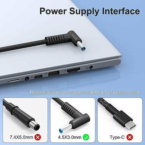 Ultra-Slim 65 W USB-C Laptop Charger for HP Spectre, Envy & Elite Series – Fast Charging AC Adapter for X360, Chromebook, and ZBook – Enhanced Compatibility & Travel Efficiency – Ideal Power Solution for Professionals and Students