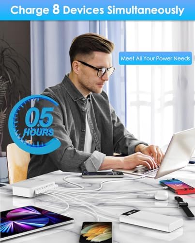 Ultimate 300 W Ga N Fast USB C Charging Hub – 8-Port Power Adapter with PD 100 W for Laptops, i Phone 16/15/14, Galaxy S23/22 – Flexible 5 ft Cord for Seamless Home & Office Charging – All-in-One Device Power Solution