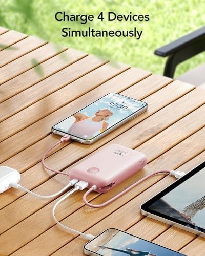 High-Capacity 20000 m Ah Portable Charger with Built-in Cables – 30 W Fast Charging Power Bank Featuring LED Display for i Phone, Samsung, i Pad & Android Devices – Ideal Travel Companion for On-the-Go Charging Solutions