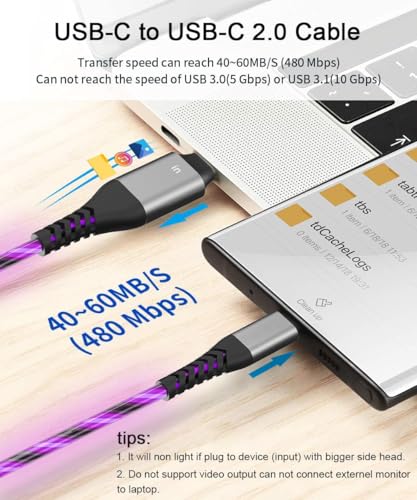 Elevate Your Charging Game with the 6 FT LED USB C to USB C Cable – 60 W/3 A Rapid Charging Solution for Mac Book Pro, i Phone 15, i Pad 10, Samsung Galaxy S21/S22/S23 | Stylish Purple Design, Enhanced Durability & Seamless Compatibility for All Your Devices
