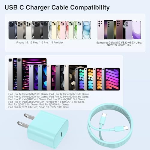 Elevate Your Charging Experience with the 20 W USB-C Power Adapter & 10 ft Type C Cable – Perfectly Engineered for i Phone 16/15, i Pad Pro, and Air Pods – Compact Wall Charger for Accelerated Power Delivery and Unmatched Portability – Superior Charging Speed for All Your Apple Devices on the Go