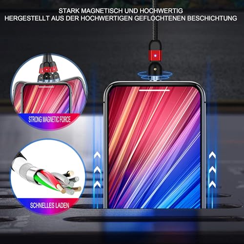 Versatile Magnetic Charging Cable Set – 4-Pack (3/6/6/10 ft) | 3-in-1 USB Type C & Micro USB Charger with 360° & 180° Rotating Connectors | Durable Nylon-Braided Design with LED Charging Indicator | Fast & Efficient Power Solution for All Devices