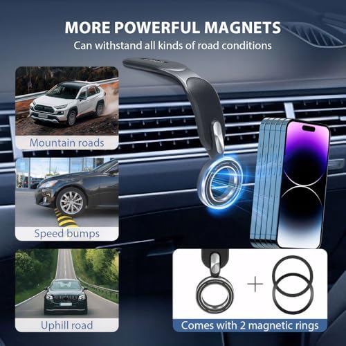 Ultimate Magsafe Car Mount – 360° Rotating Magnetic Phone Holder with Bendable Arm for i Phone 15/14/13/12 Pro/Plus/Max & Android Devices – Secure Hands-Free Navigation & Music Control in Sleek Black Design – Easy Adhesive Installation for Enhanced Driving Safety and Convenience