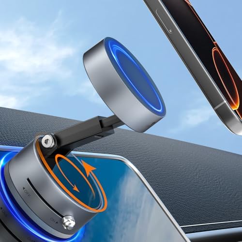 imluckies Magnetic Car Phone Holder for Magsafe iPhone, Seamless Vacuum Suction Cup Phone Mount, 360° Rotatable & Retractable Foldable Car Accessory, Easy to Install/Remove, White – Enhanced Compatibility and Speed