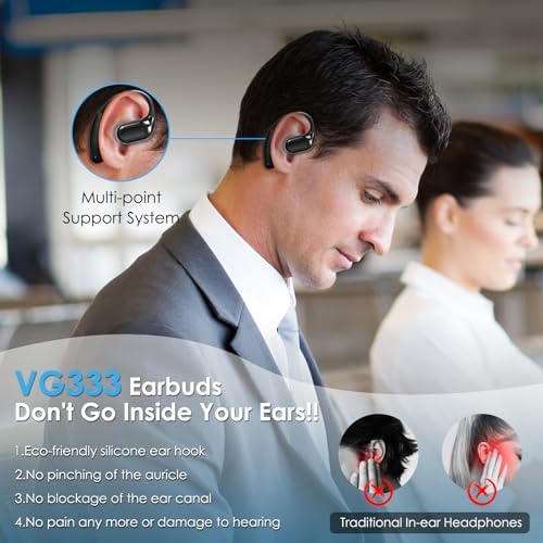 Experience Boundless Freedom with VG333 Open-Ear Bluetooth Headphones: Ultra-Thin Silicone Ear Hooks for Ultimate Comfort, 70-Hour Playtime, and Immersive Bass – Ideal for Active Lifestyles with Touch Control and Next-Gen Bluetooth 5.3 Connectivity