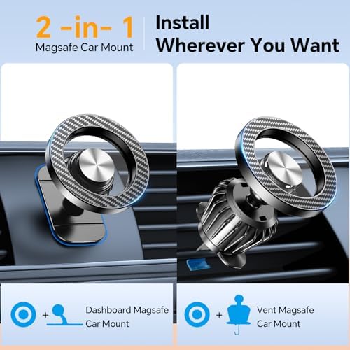 Kaistyle Mag Safe Car Mount: Ultra-Strong 20-Magnet Magnetic Phone Holder with 360° Rotation for i Phone 12-16 Plus | Premium Dashboard Accessory for Safe Navigation | Effortless Installation & Maximum Stability for Modern Drivers