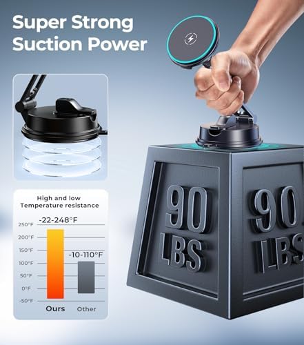 Mag Safe-Compatible Vacuum Suction Car Phone Holder – Versatile Magnetic Mount with Aerospace Alloy Arm for Tesla, Gym, Shower, and Smooth Surfaces – Secure Dashboard/Windshield Screen Solution for i Phone – 360-Degree Rotation for Optimal Viewing Angles and Hands-Free Safety