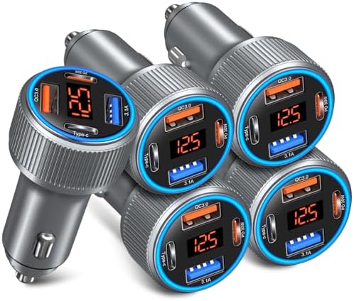 Ultimate 4-Port 65 W USB C Car Charger – Fast Charging Adapter with Voltmeter, QC & PD 3.0 Technology for i Phone 16/15/14/13/12 Pro Max, Galaxy S25/S24, and Android Devices – Reliable Power for On-the-Go Charging