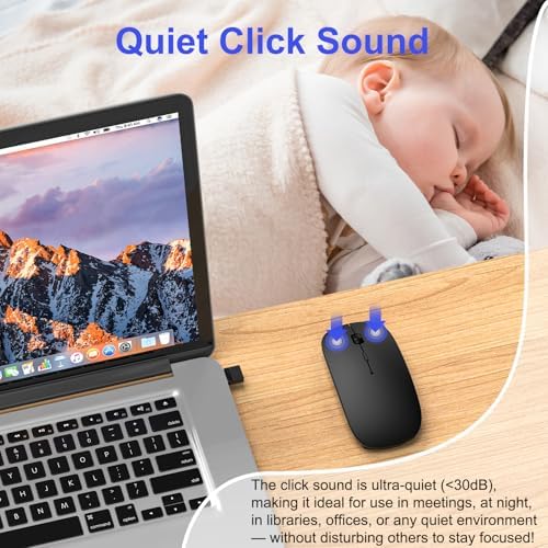 Sleek Silver Bluetooth Wireless Mouse for Mac Book Air & Pro – Ergonomic, Rechargeable, and Silent Tri-Mode Connectivity (2.4 G USB-C/USB-A, Bluetooth 5.2/3.0) for Ultimate Productivity on the Go