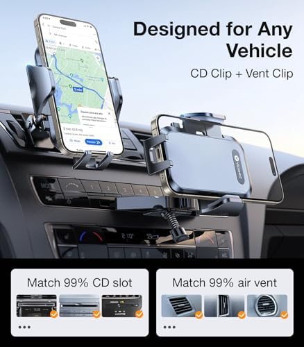 VICSEED Military-Grade Car Phone Holder Mount – Ultra-Stable Anti-Shake Design for CD Slot & Air Vent Installation, Thick Case Compatible for i Phone 16, 15, 14 & All Samsung Models – Unmatched Durability & Versatile Usage for Enhanced Driving Safety