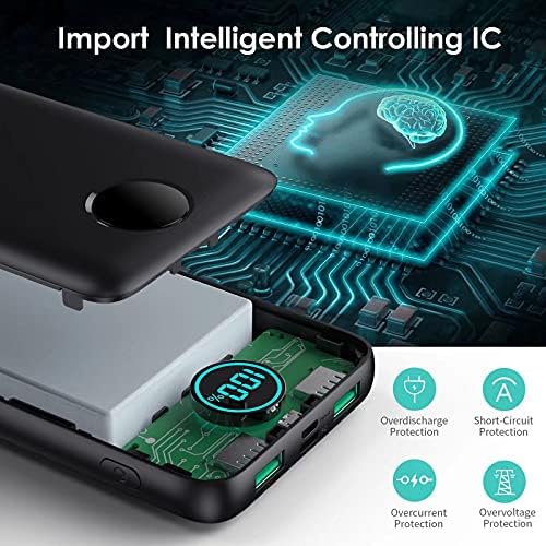 High-Capacity 30,800 m Ah Portable Charger Power Bank with LCD Display – 25 W PD Fast Charging & QC 4.0 for Quick Device Power-Up – Tri-Output Battery Pack for Universal Compatibility with i Phone & Android – Sleek Black Design for On-the-Go Charging
