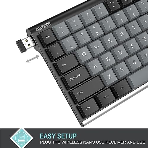Experience Unmatched Typing with the Arteck Wireless Mechanical Keyboard – Quiet Brown Switches & Rechargeable Battery for a Clutter-Free Workspace on PC, Laptop, or TV – Sleek Low-Profile Stainless Steel Design for Windows 11/10 Users