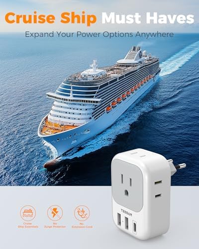 Ultimate European Travel Power Adapter: 4 AC Outlets & 3 Fast Charge USB Ports (1 USB-C PD 20 W) – Compact, Foldable Design for Effortless Connectivity in Spain, France, Germany, Italy, Portugal & Iceland – Versatile Compatibility for All Your Devices