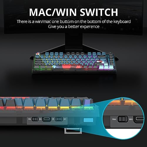 Transform Your Gaming Setup with the 75% Monster B Wired Mechanical Keyboard – 82 Keys, Gasket Mount Design, Hot-Swappable White Switches, RGB Lighting, Programmable Features for Mac/Windows – Unmatched Speed and Comfort for Gamers and Professionals