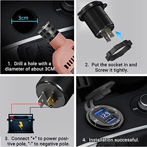 Premium 12 V USB Outlet Dual Quick Charge 3.0 Pack – Waterproof Aluminum Charger with LED Voltmeter & Power Switch for Marine, Motorcycle, Truck, Golf Cart, RV, and Car – Ultimate Charging Solution for Active Lifestyles