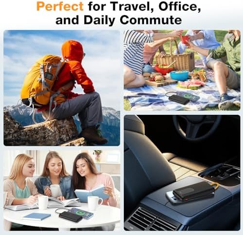 Ultra-Slim 10,000 m Ah Portable Power Bank with Built-In Cable and LED Display – 22.5 W Fast Charging Multi-Device Charger for i Phone, Samsung, Android & i Pad – Essential Travel Battery Pack in Sleek Black Finish