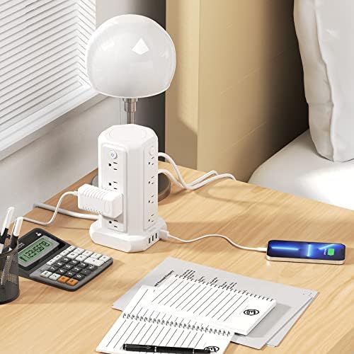 10 ft NTONPOWER Power Strip Tower with 8 Outlets & 5 USB Ports – Premium Surge Protector with Individual Switches, 1080 Joules Protection, 13 A Circuit Breaker – Ideal for Home Office & Entertainment Setup, Sleek Black Design for Ultimate Convenience