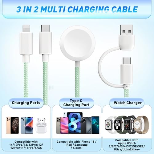 Ultimate 3-in-2 USB C Charging Cable for Apple Watch Ultra, SE & Series 1-8 – 4 FT Multi-Device Fast Charger in Stylish Gray – Sleek, Portable Solution for Effortless Power Anywhere – Streamlined Charging for Smartwatches and More