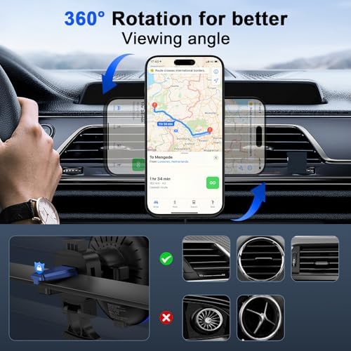 Mag Safe Car Mount Charger for Samsung Galaxy S25 Ultra Plus & More – 15 W Fast Wireless Charging Magnetic Air Vent Holder for i Phone 16 & Pixel 9 A – Secure, Convenient Phone Power Solution for Effortless Navigation