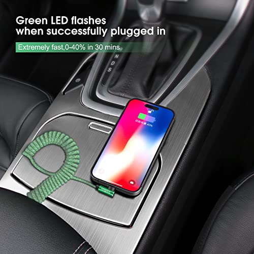 Retractable Green Braided Lightning Cable: 2 ft-8 ft USB-A Fast Charging Cord with Right Angle Connector for i Phone, i Pad, and Air Pods – Ultimate Flexibility and Strength for On-the-Go Charging Solutions