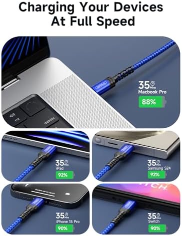 JSAUX 10 FT 240 W USB C to USB C Charging Cable – Premium Nylon Braided Fast Charger for Mac Book Pro, i Phone 16/16 Pro Max, Samsung Galaxy, Pixel – Enhanced Durability and Data Transfer Speeds – Ultimate Compatibility for Modern Devices