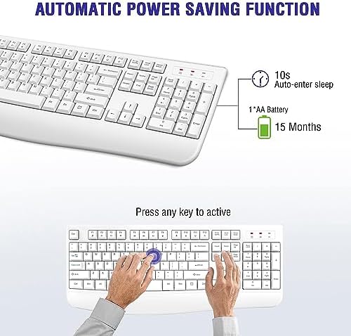 Ergonomic Wireless Keyboard for Ultimate Comfort – 2.4 GHz Full-Sized Design with Cushioned Wrist Rest for Windows & Mac Compatibility – Enhance Your Productivity at Home or Office