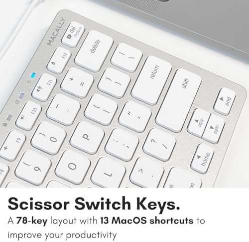 Compact Macally Wired Keyboard for Mac and Windows – Sleek USB Mini Keyboard with 78 Scissor Switch Keys – Effortless Plug and Play Design for Enhanced Typing Speed – Ideal Space-Saving Solution for Modern Workspaces – Durable Aluminum Finish for Long-lasting Performance and Style