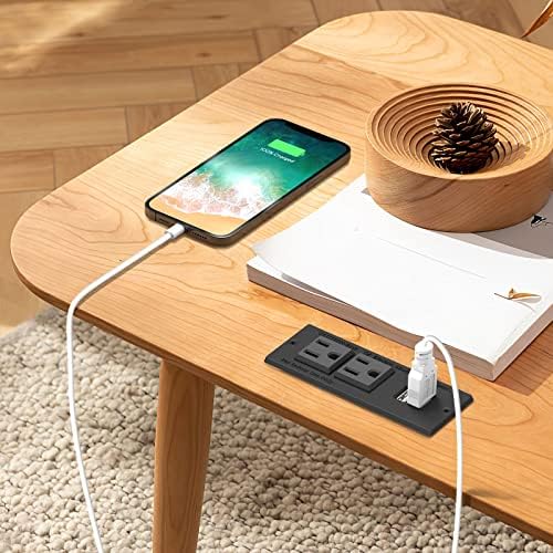 Recessed Power Grommet with Dual 20 W USB C Ports and 6 FT Extension Cord – Versatile Desk Power Socket with 2 AC Outlets for Seamless Integration into Cabinets, Drawers, or Nightstands – ETL Listed for Safety and Enhanced Charging Efficiency – Ideal for Organized Home Offices and Modern Living Spaces