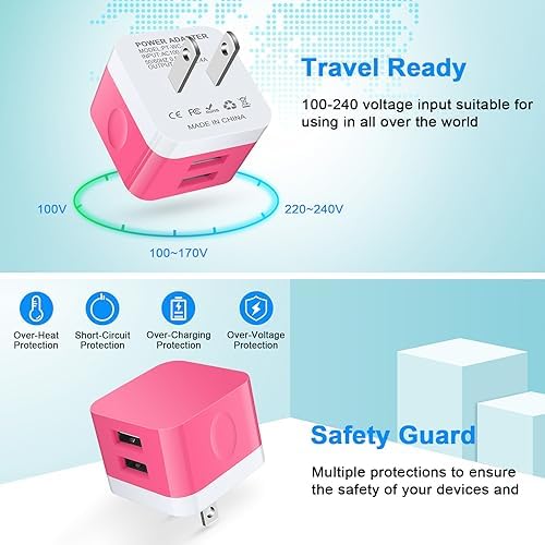 Compact USB Wall Charger 2 Pack – Low Profile Right Angle Plug Adapter for Quick Charging of i Phone 16/15/14/13/12/11 Max, i Pad Pro, Mini & Air, Samsung, Pixel – Enhanced Device Compatibility & Space-Saving Design