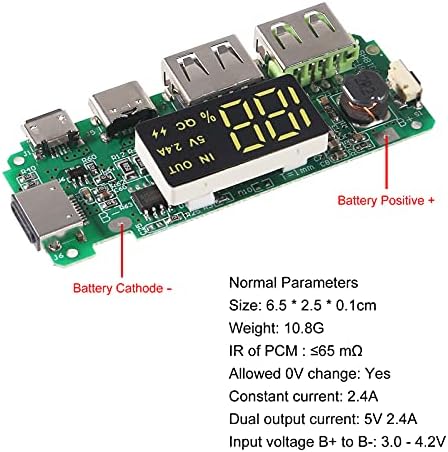 Ultimate Dual USB 18650 Charging Board – 4-Pack Lithium Battery Module with Enhanced Safety Features for DIY Power Bank Creations – Fast Charging at 5 V 2.4 A, Ideal for Versatile Mobile Applications, Overcharge & Short Circuit Protection