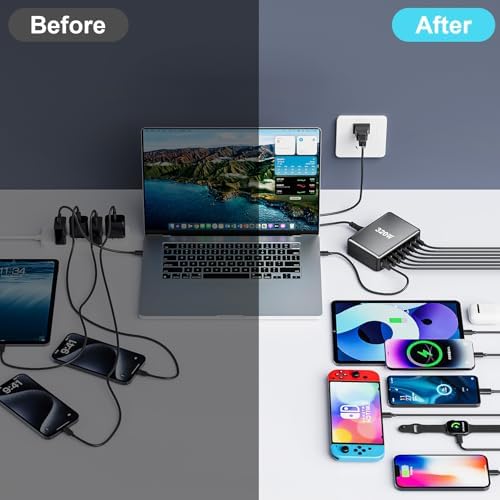 High-Powered 440 W Ga N 8-Port USB-C Charging Hub – Dual PD & PPS Fast Charger for Mac Book Pro/Air, i Phone 16/15/14/13/Pro Max – Compact, Durable Solution for Home, Office & Travel Efficiency