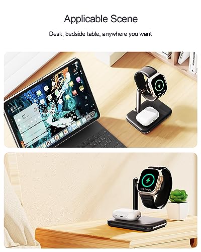 Dual Charging Dock for Apple Watch & Air Pods – Portable 2-in-1 Charger Stand with Fast Charging Capability, Compatible with All Apple Watch Series Ultra/10/9/8/7/6/SE/5/4/3 and Air Pods Pro/4/3/2/1 – Sleek Foldable Design for Travel and Space-Saving Solutions