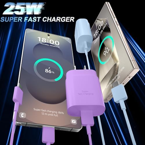25 W Ultra-Fast Samsung Charger with 6.6 FT USB-C Cable | Rapid Charging Solution for Galaxy S25/S24/S23/S22/S21/Note Series | High-Speed Performance & Safety Features for On-the-Go Users | Ideal for Travel & Everyday Use | Boost Your Device’s Battery Life Effortlessly