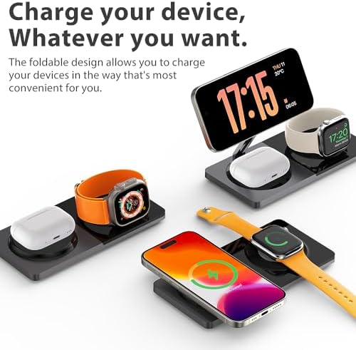 Revolutionize Your Charging Experience: 3-in-1 Fast Charging Station for Apple Devices with Mag-Safe Technology – Wireless Dock for i Phone 16/15/14/13/12 Series, Apple Watch Series 1-9/Ultra, and Air Pods Pro – Includes 30 W USB Charger in Sleek Silver Finish for Optimal Compatibility and Speed