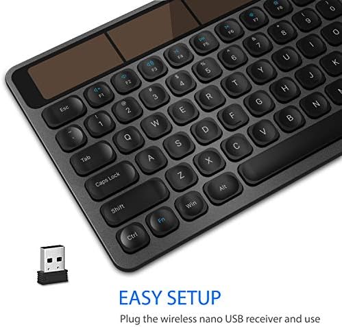 Revolutionize Your Workspace with the Arteck Solar Wireless Keyboard – Full-Sized Comfort, Eco-Friendly Solar Recharge, and Seamless Compatibility for All Your Devices Including Windows 10 & Smart TVs – Enjoy Effortless Typing with Ergonomic Design and Quiet Keys for a Clutter-Free Experience