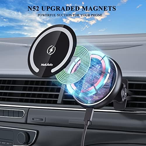 Wireless Car Charger with Adjustable Gooseneck Mount – Fast Charging Magnetic Phone Holder for i Phone 15/14/13/12, Pro Max, Plus, Mini – Versatile Dash, Vent & Windshield Compatibility – Stay Powered & Connected on the Road