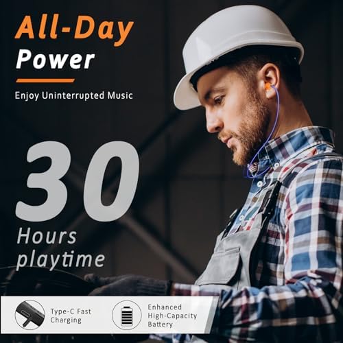 Cuzabe OSHA-Compliant Bluetooth Earplug Headphones – Wireless Neckband Earbuds with 29 d B Noise Isolation, 30-Hour Battery Life, and Custom Fit for Industrial Work Environments