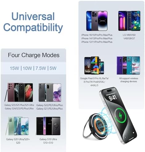 Samsung Magnetic Wireless Charger Pad – 15 W Fast Charging Stand for Galaxy S25/S24/S23/S22/S21/S20 and i Phone 16 Pro Max/15/14/13/12 – 2 Pack with USB-C Cables – Enhanced Magnetic Suction & Wide Device Compatibility for Quick and Safe Charging Experience – Ideal for Home, Office, and Travel Use – Perfect Gift for Tech Enthusiasts
