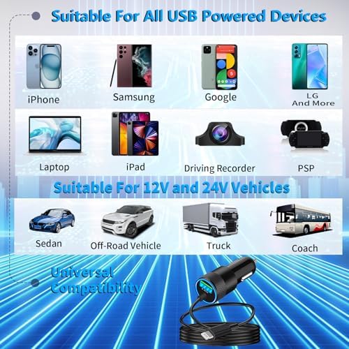 Rombica 105 W MFi Certified Dual USB-C & USB-A Fast Car Charger for i Phone 16 Pro Max – Ultimate Portable Power Solution with 6 FT Coiled Type-C Cable for Rapid Charging on the Go, Perfect for Road Trips and Daily Commuting