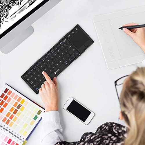 Ultra-Portable i Clever Bluetooth Keyboard with Touchpad – Sleek Foldable Design, Durable Metal Body, USB-C Charging, Multi-Device Compatibility for i Pad, i Phone, Android & Windows – Perfect for Travelers and Professionals in Silver White