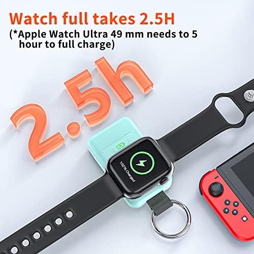 Compact Magnetic Wireless Power Bank for Apple Watch – HUOTO 1400 m Ah Travel Charger with Keychain Attachment for Series 9/8/7/6/SE/5/4/3/2/1/UItra/UItra 2 – Fast, Reliable Charging On-the-Go