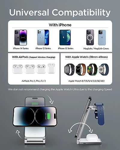 Hohosb Foldable 3-in-1 Magnetic Wireless Charger Station – Premium Zinc Alloy Design for i Phone 15/14/13/12, Air Pods Pro/3/2, and Apple Watch – Mag Safe Compatible, Fast Charging, and Travel-Friendly Solution for All Your Devices (Blue)